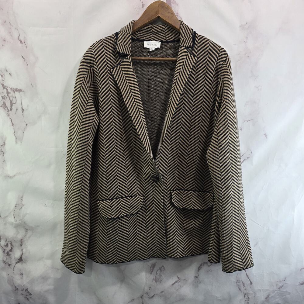 Evereve Jacket Womens XL Brown Black Long Sweater Blazer Knit Striped